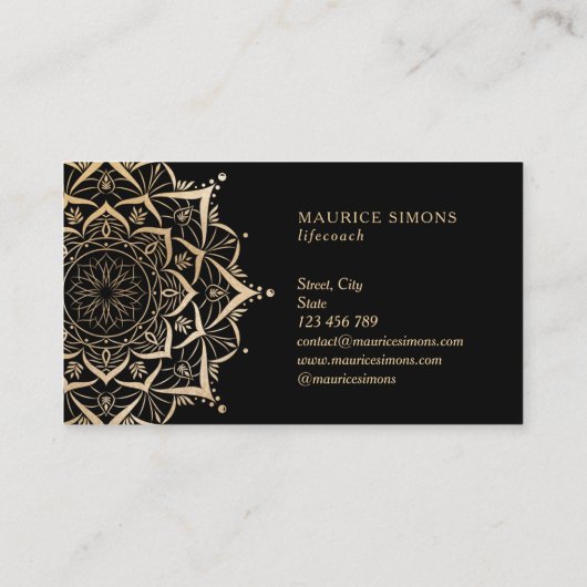 Goldene Lotus-Yogalehrerin Mandala Visitenkarte (Rückseite)