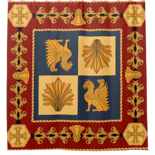 Goldene Löwen: Jugendstil-Schal-Design Duschvorhang (Vorderseite)