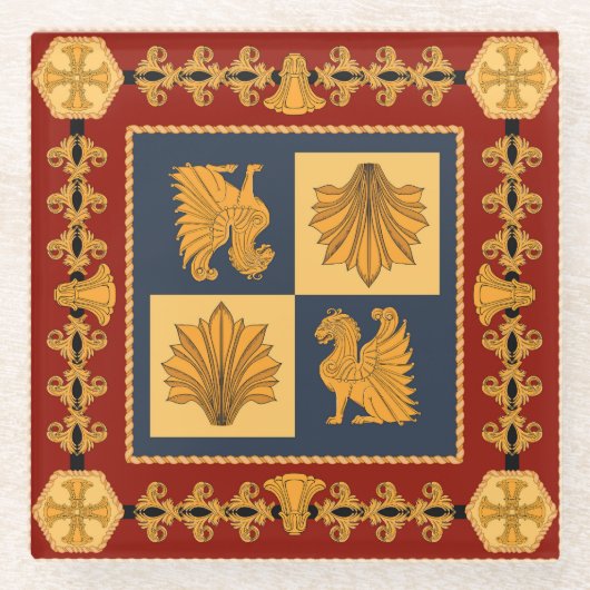 Goldene Löwen: Jugendstil-Schal-Design Glasuntersetzer (Vorderseite)