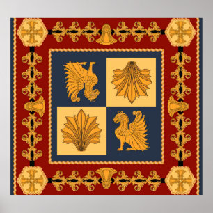 Goldene Löwen: Jugendstil-Schal-Design Poster