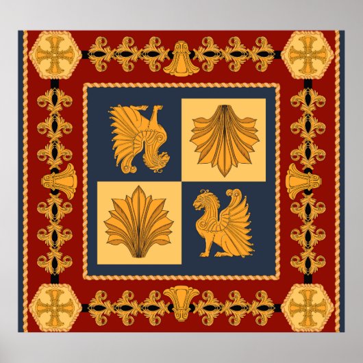 Goldene Löwen: Jugendstil-Schal-Design Poster (Vorne)