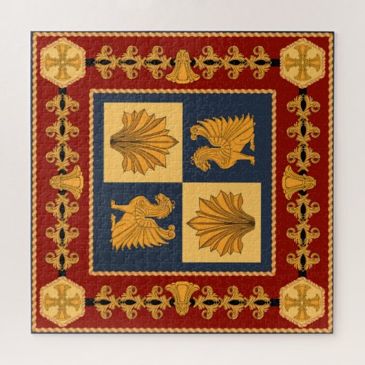 Goldene Löwen: Jugendstil-Schal-Design Puzzle (Horizontal)