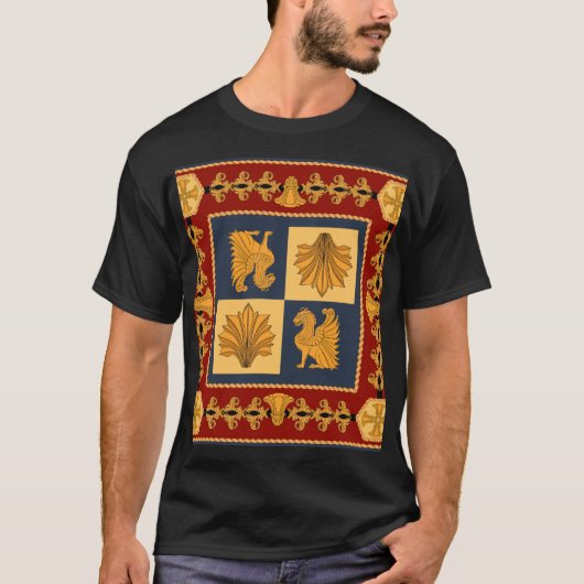 Goldene Löwen: Jugendstil-Schal-Design T-Shirt (Vorderseite)