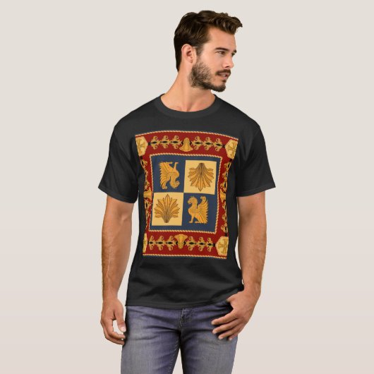 Goldene Löwen: Jugendstil-Schal-Design T-Shirt (Vorne ganz)