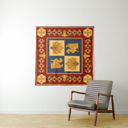 Goldene Löwen: Jugendstil-Schal-Design Wandteppich (Beispiel (Horizontal))