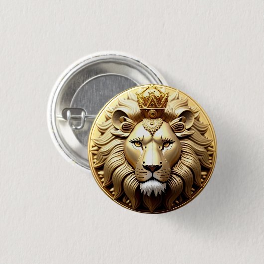 Goldene Löwenmedaille mit Krone Button (Vorne & Hinten)