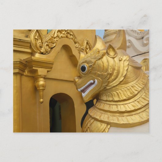 Goldene Löwenstatue am Tempel Postkarte (Vorderseite)
