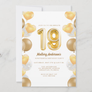 Goldene Luftballons 19. Geburtstagsfeier Einladung