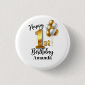 Goldene Luftballons 1. Geburtstag Pinback-Button Button (Vorderseite)