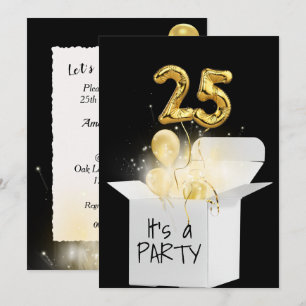 Goldene Luftballons zum 25. Geburtstag in weißer B Einladung
