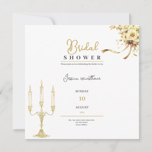 goldene luxuriöse Brautdusche - Einladung (Vorderseite)