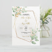 Goldene Luxusgrün Blumen Chic Elegante Hochzeit Einladung (Stehend Vorderseite)
