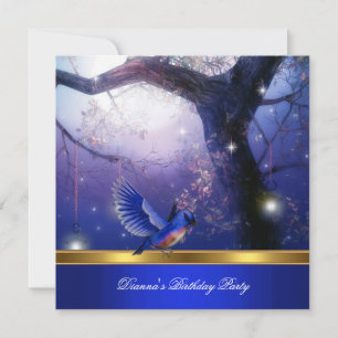 Goldene magische blaue Vögel Blaue Geburtstagsfeie Einladung