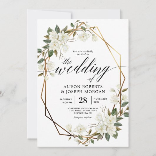 Goldene Magnolia Einladung (Vorderseite)