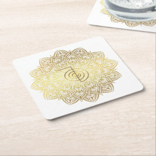 Goldene Mandala Cho Ku Rei Reiki-Symbol-Unterlagen Rechteckiger Pappuntersetzer