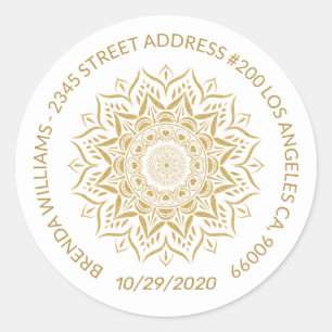 Goldene Mandala-Herzen und Wirbel Runder Aufkleber