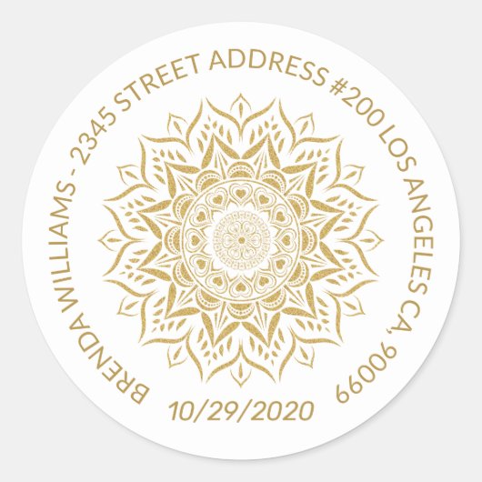 Goldene Mandala-Herzen und Wirbel Runder Aufkleber (Vorderseite)