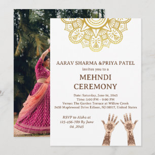 Goldene Mandala Indische Hochzeits-Mehndi-Zeremoni Einladung