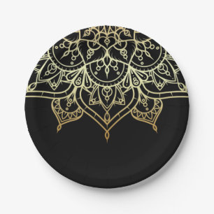 Goldene Mandala Schwarze Chic Moderne Glamour Part Pappteller