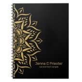 Goldene Mandalaherzen und Wirbel auf schwarz Notizblock (Vorderseite)