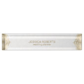 Goldene Mandalarahmen mit weißem Hintergrund Namensplakette (Vorderseite)