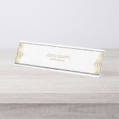 Goldene Mandalarahmen mit weißem Hintergrund Schreibtischnamensplakette (Vorderseite )