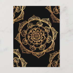 Goldene Mandalase auf schwarz Postkarte