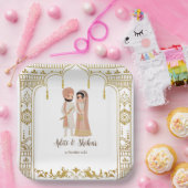 Goldene Mandap Indische Grenzgestaltung Platz Pappteller (Party)