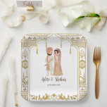 Goldene Mandap Indische Grenzgestaltung Platz Pappteller<br><div class="desc">Goldene Mandape indische Grenzgestaltung mit niedlichem Hindi-Paar-Papierplatte</div>