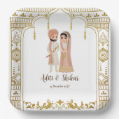 Goldene Mandap Indische Grenzgestaltung Platz Pappteller (Vorderseite)