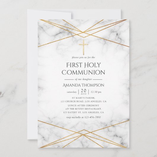 Goldene Marmorgeometrie Erste Heilige Kommune Einladung (Vorderseite)