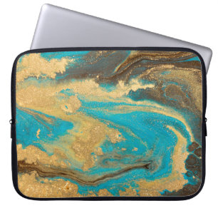 Goldene Marmorierung Textur Design. Blau und golde Laptopschutzhülle