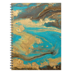 Goldene Marmorierung Textur Design. Blau und golde Notizblock