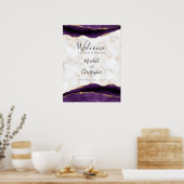 Goldene Marmorplatte Lila Agate Wedding Willkommen Poster (Küche)