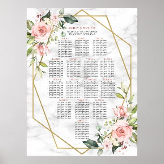 Goldene Marmorsitze Rosa Blumensitze Poster (Vorne)