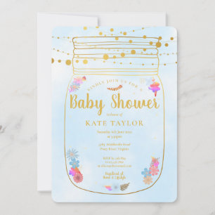 Goldene Mason-Glas-Lichterkette Baby Shower Einladung