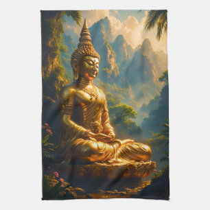 Goldene Meditation in den thailändischen Gipfeln Geschirrtuch