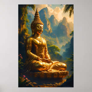 Goldene Meditation in den thailändischen Gipfeln Poster