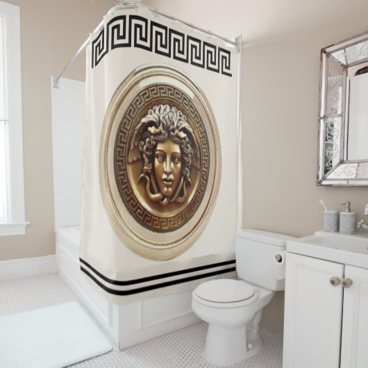Goldene Medusa / Gorgon griechisches Schlüsselbeig Duschvorhang (Beispiel)