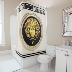 Goldene Medusa / Griechischer Schlüssel Beige und  Duschvorhang