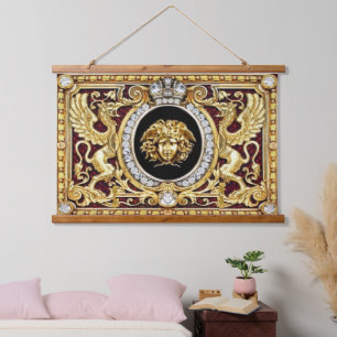 Goldene Medusa Holz Wandteppich Mit Holzrahmen