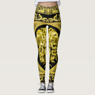 Goldene Medusa mit Arabesques über schwarze Leggin Leggings