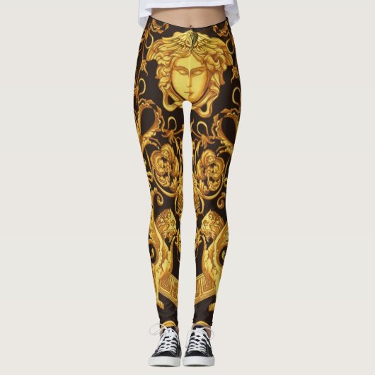 Goldene Medusa mit barocken Ornamenten Leggings (Vorderseite)