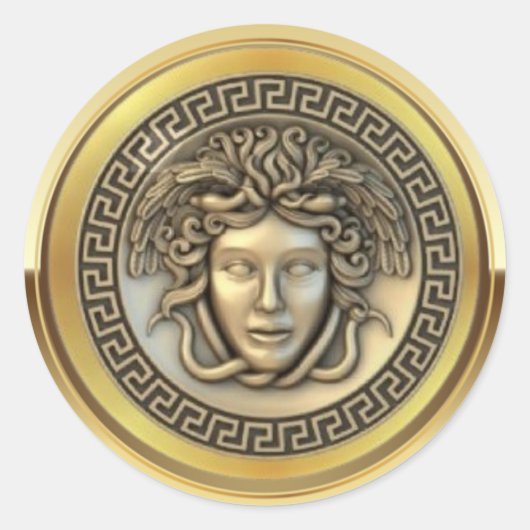 Goldene Medusa Runder Aufkleber (Vorderseite)