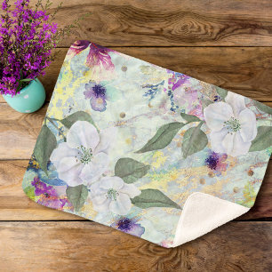 Goldene Meeresgischt-Grüne vintage Blumen-Watercol Sherpadecke