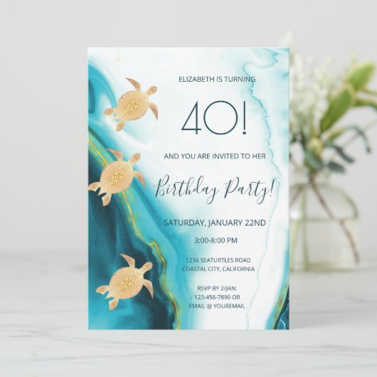 Goldene Meeresschildkröten - Einladung zur Küste (Stehend Vorderseite)