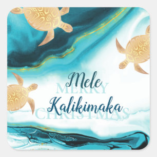 Goldene Meeresschildkröten Mele Kalikimaka Wei Quadratischer Aufkleber