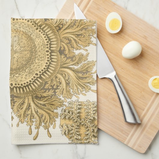Goldene Meerestiere Geschirrtuch (Viertel Falte)