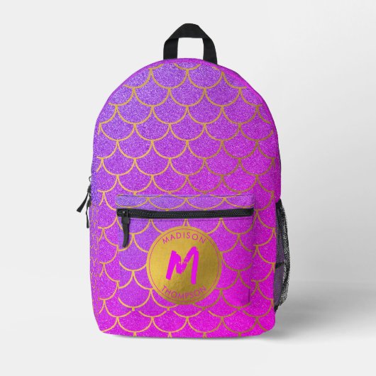 Goldene Meerjungenskala Rosa Glitzer Muster Monogr Bedruckter Rucksack (Vorderseite)