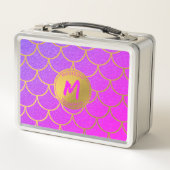 Goldene Meerjungenskala Rosa Glitzer Muster Monogr Metall Brotdose (Vorderseite)